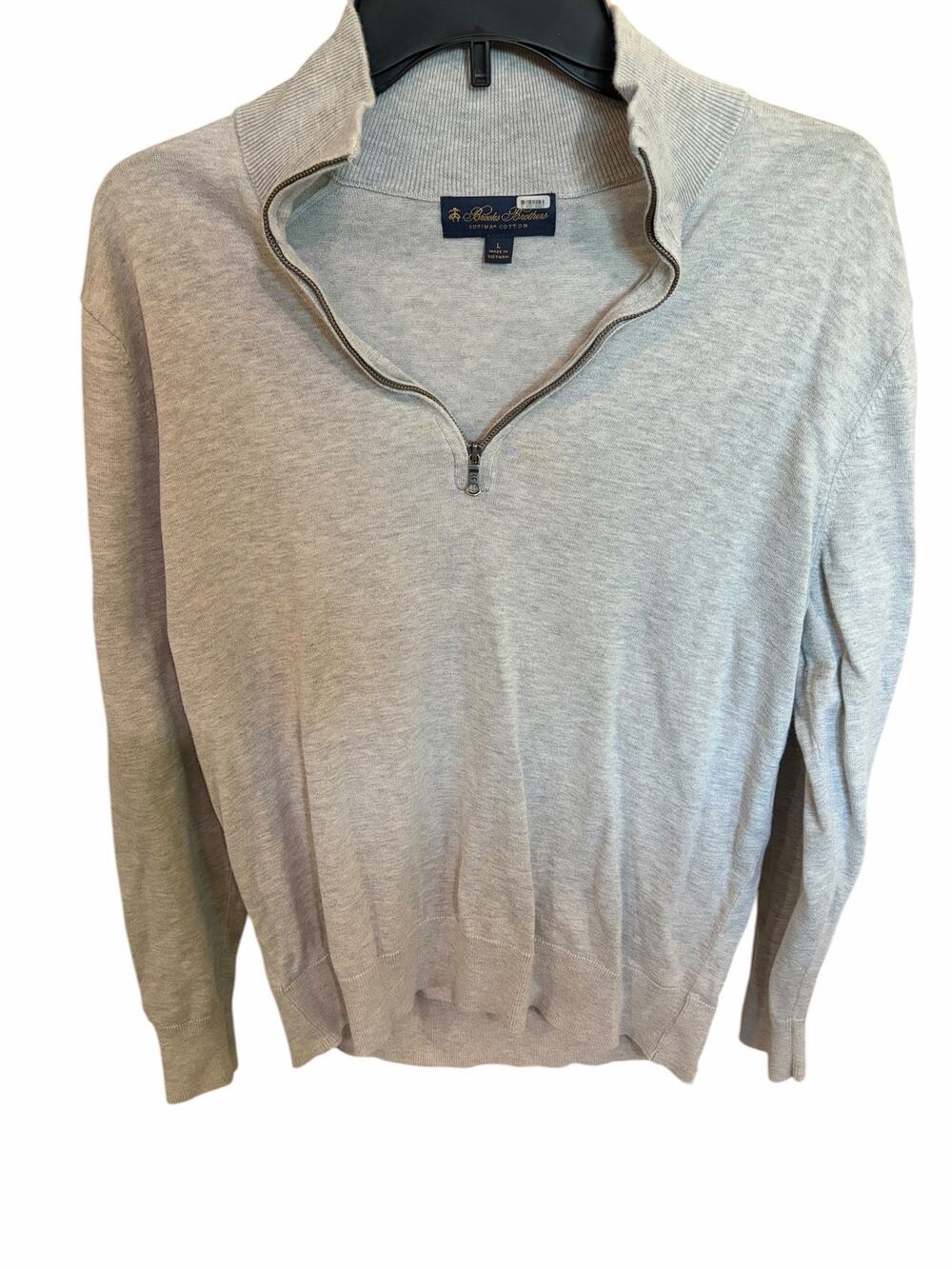Brooks Brothers Supima Cotton Quarter Zip Sweater Gray Mens L 1/4 Pullover